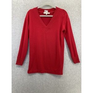 LOFT Ann Taylor Women's Pullover Sweater Solid Red V Neck Size XS Long Sleeve